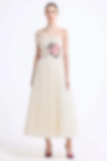 Butterscotch Tulle Off-Shoulder Maxi Party Wear Dress by Gauri And Nainika at Pernia's Pop Up Shop