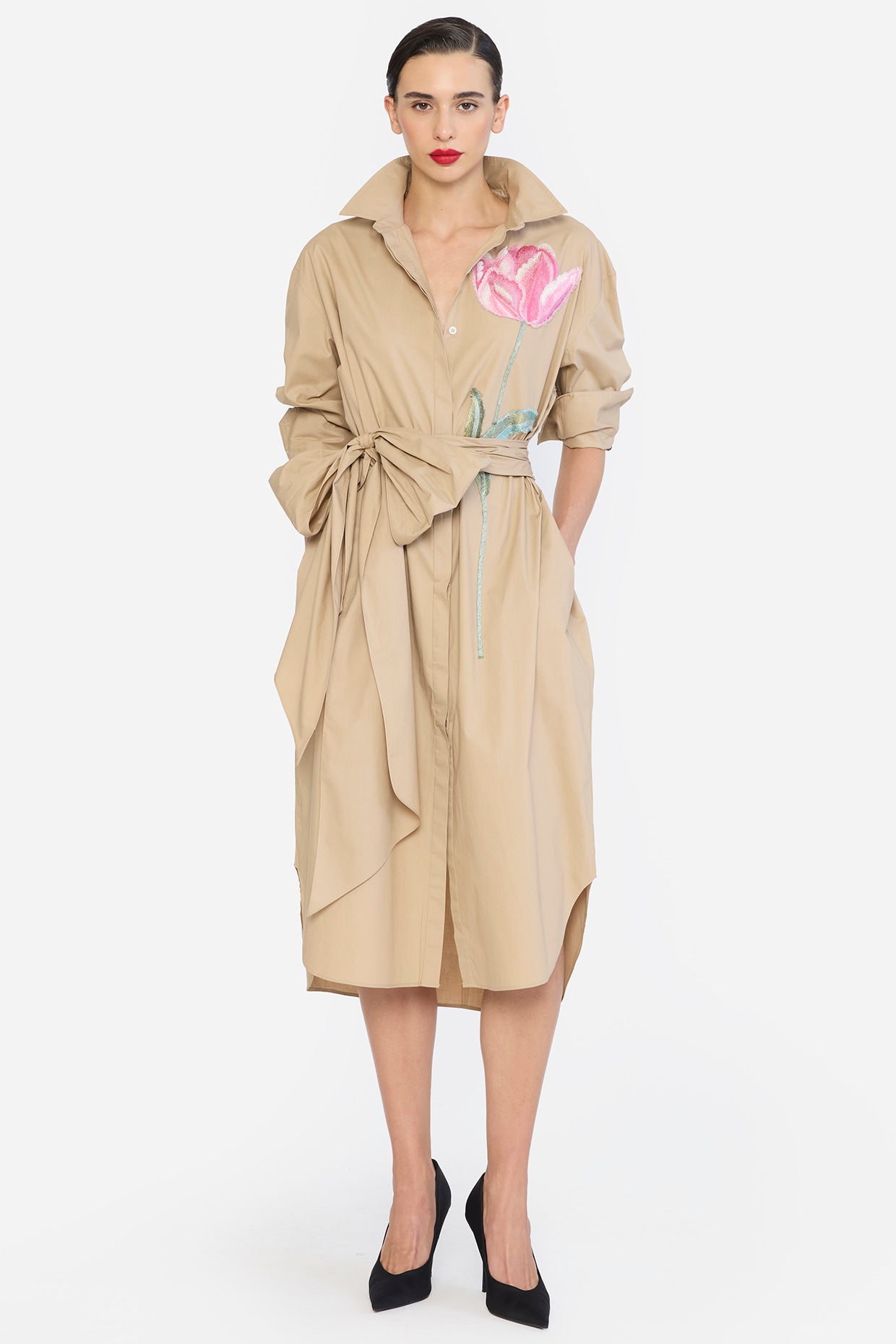 Gauri And Nainika Khaki-Colored Cotton Thread Embroidered Dress