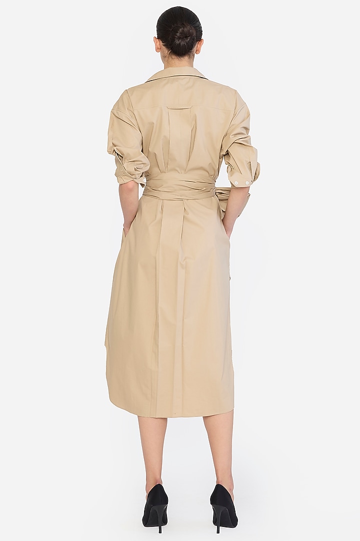 Khaki-Colored Cotton Thread Embroidered Cocktail Dress by Gauri And Nainika at Pernia's Pop Up Shop