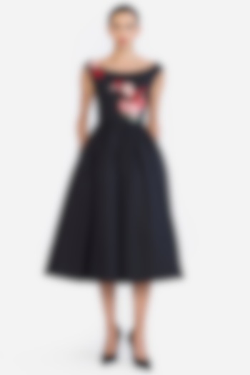 Black Cotton Thread Embroidered Party Wear Dress by Gauri And Nainika at Pernia's Pop Up Shop