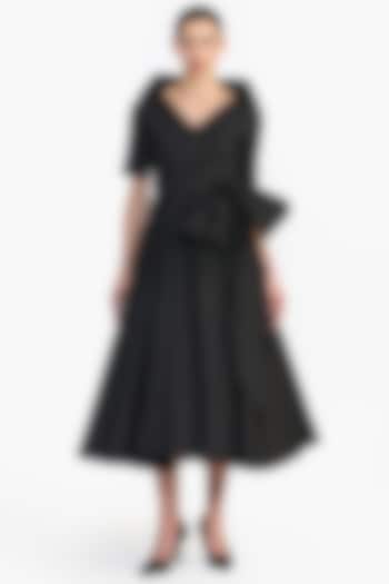 Black Taffeta High-Collared Midi Party Wear Dress by Gauri And Nainika at Pernia's Pop Up Shop