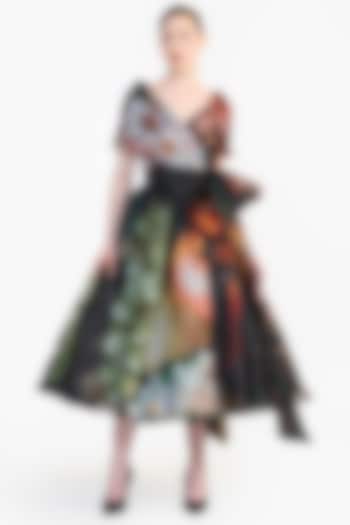 Multi-Colored Organza Printed Shawl Collar Wrap Party Wear Dress by Gauri And Nainika at Pernia's Pop Up Shop