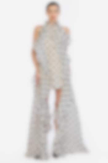 Ivory Organza Polka Printed High-Low Shift Party Wear Dress by Gauri And Nainika at Pernia's Pop Up Shop