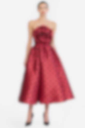 Berry & Black Mikado Polka Printed Midi Party Wear Dress by Gauri And Nainika at Pernia's Pop Up Shop