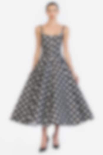 Black & Ivory Mikado Polka Printed Midi Party Wear Dress by Gauri And Nainika at Pernia's Pop Up Shop