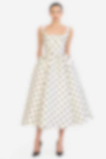 Ivory & Black Mikado Polka Printed Midi Party Wear Dress by Gauri And Nainika at Pernia's Pop Up Shop