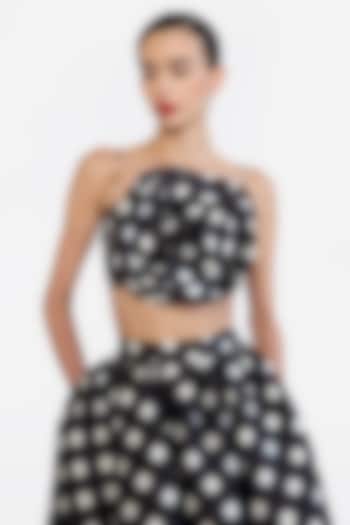 Black & Ivory Mikado Polka Printed Rose Corseted Top by Gauri And Nainika at Pernia's Pop Up Shop