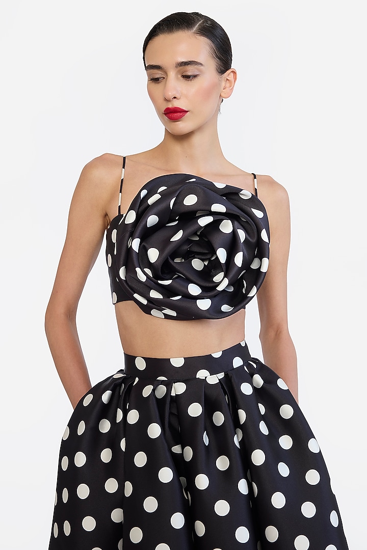 Black & Ivory Mikado Polka Printed Rose Corseted Top by Gauri And Nainika at Pernia's Pop Up Shop
