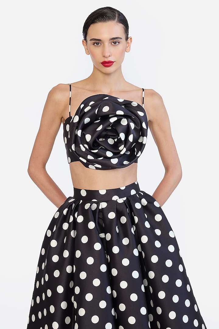 Black & Ivory Mikado Polka Printed Rose Corseted Top by Gauri And Nainika at Pernia's Pop Up Shop