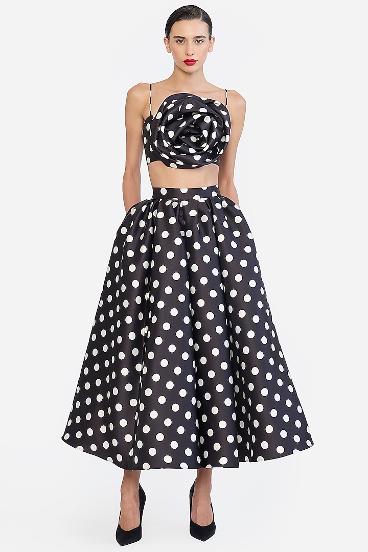 Black & Ivory Mikado Polka Printed Maxi Skirt by Gauri And Nainika at Pernia's Pop Up Shop