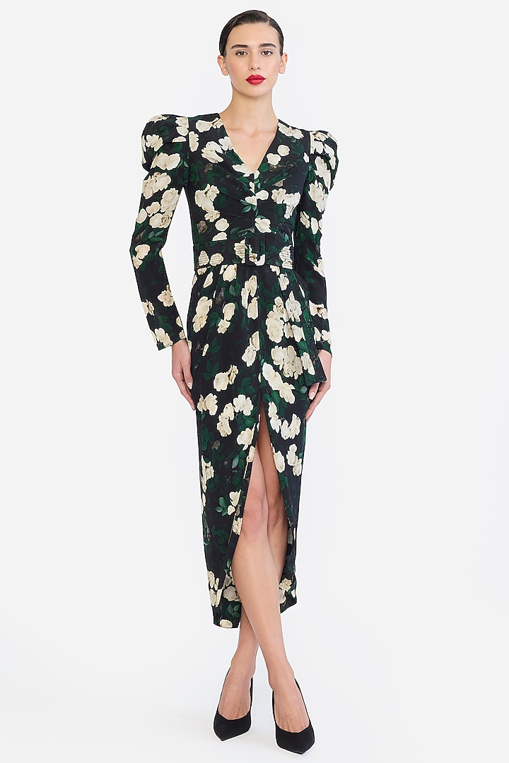 Multi-Colored Crepe Floral Print High-Low Midi Party Wear Dress by Gauri And Nainika at Pernia's Pop Up Shop