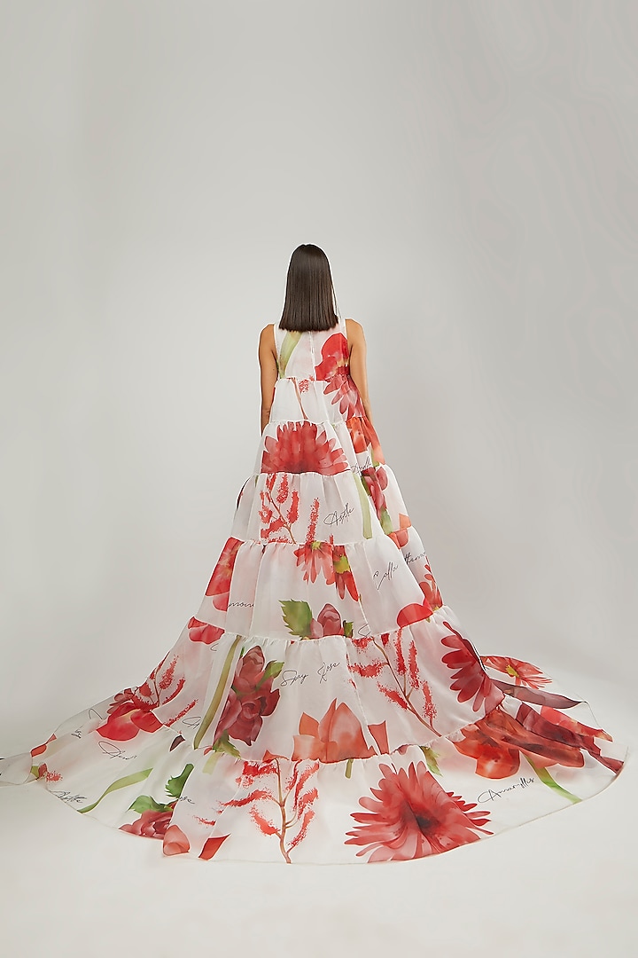 White & Red Printed Gown by Gauri and Nainika at Pernia's Pop Up Shop