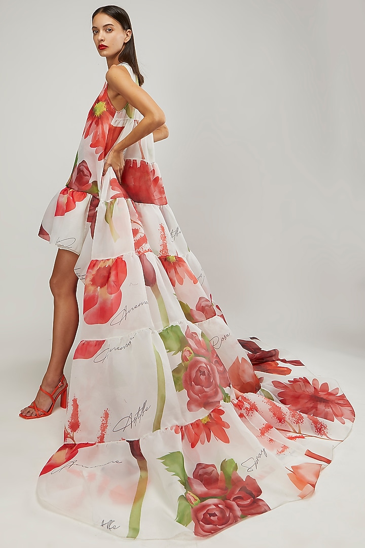 White & Red Printed Gown by Gauri and Nainika at Pernia's Pop Up Shop