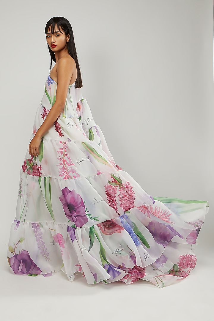 White & Purple Printed Gown by Gauri and Nainika at Pernia's Pop Up Shop