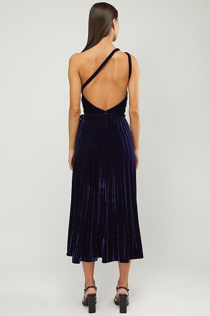 Navy Blue One-Shoulder Party Wear Dress With Belt by Gauri and Nainika at Pernia's Pop Up Shop
