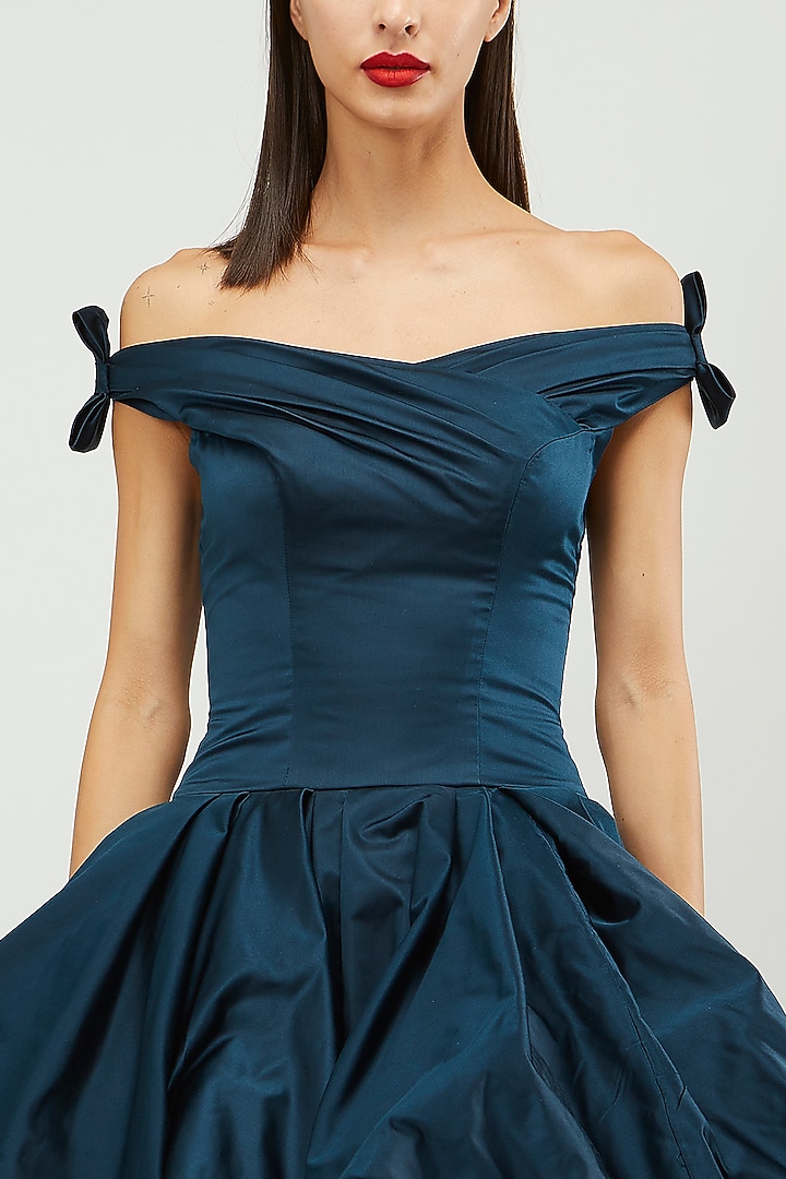 Teal Blue Off-Shoulder Gown by Gauri and Nainika at Pernia's Pop Up Shop