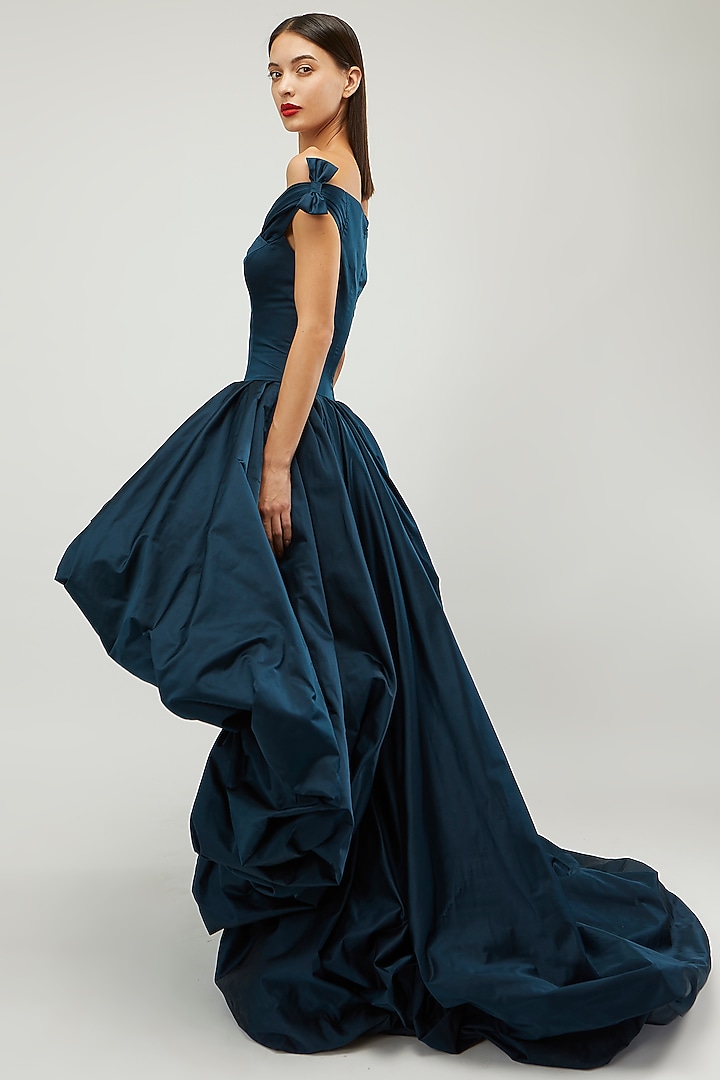 Teal Blue Off-Shoulder Gown by Gauri and Nainika at Pernia's Pop Up Shop