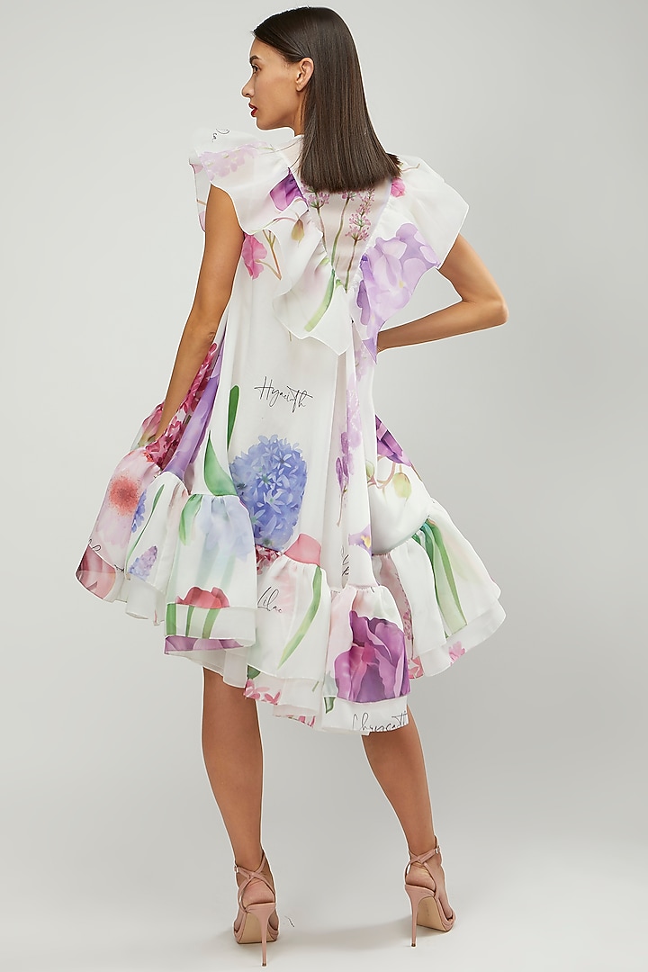 White & Purple Printed Party Wear Dress by Gauri and Nainika at Pernia's Pop Up Shop