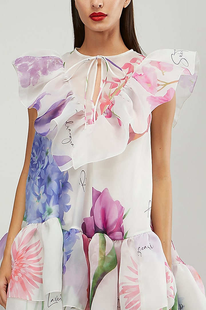 White & Purple Printed Party Wear Dress by Gauri and Nainika at Pernia's Pop Up Shop