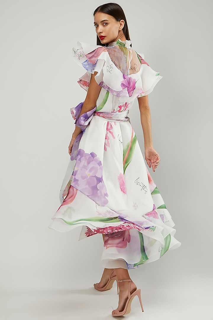 White & Purple High Low Party Wear Dress With Belt by Gauri and Nainika at Pernia's Pop Up Shop