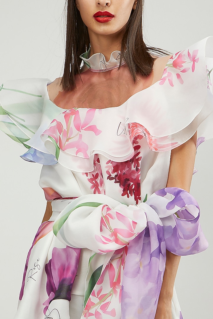 White & Purple High Low Party Wear Dress With Belt by Gauri and Nainika at Pernia's Pop Up Shop