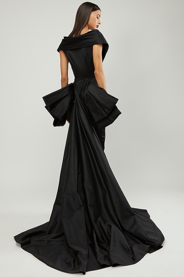 Black Duchess Satin Gown by Gauri and Nainika at Pernia's Pop Up Shop