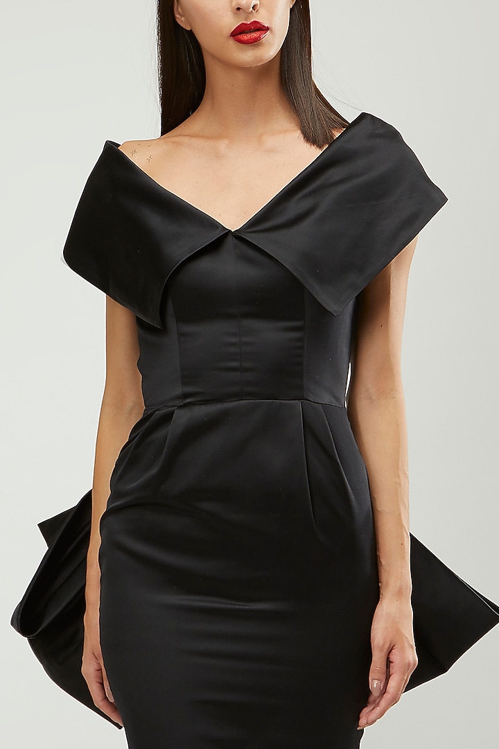 Black Duchess Satin Gown by Gauri and Nainika at Pernia's Pop Up Shop