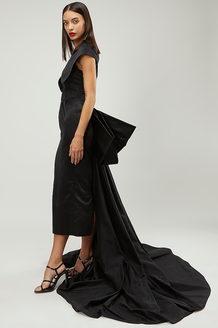 Black Duchess Satin Gown by Gauri and Nainika at Pernia's Pop Up Shop