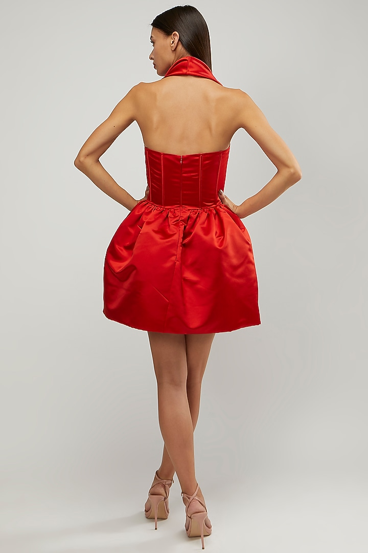 Red Halter Party Wear Dress by Gauri and Nainika at Pernia's Pop Up Shop
