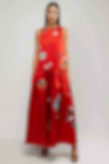 Red Embroidered Gown by Gauri and Nainika