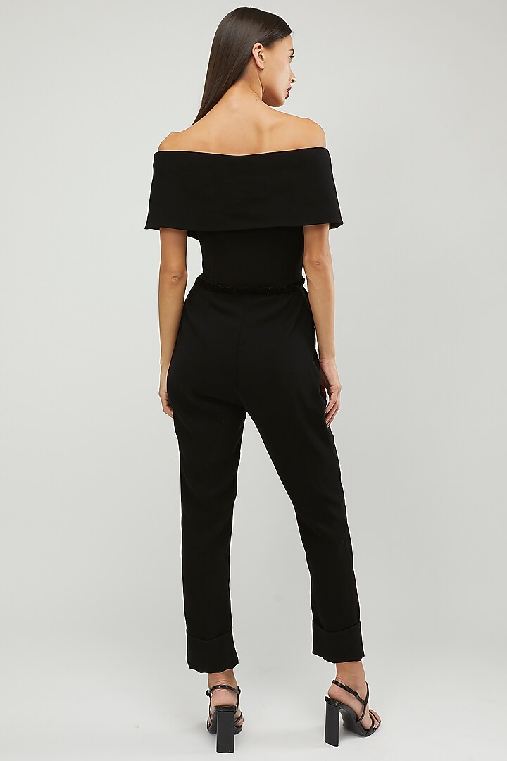 Black & Mustard Off-Shoulder Jumpsuit by Gauri and Nainika at Pernia's Pop Up Shop