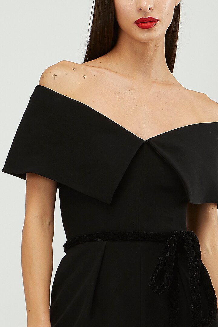 Black & Mustard Off-Shoulder Jumpsuit by Gauri and Nainika at Pernia's Pop Up Shop