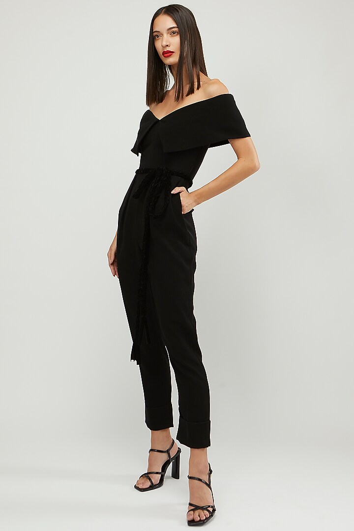 Black & Mustard Off-Shoulder Jumpsuit by Gauri and Nainika at Pernia's Pop Up Shop