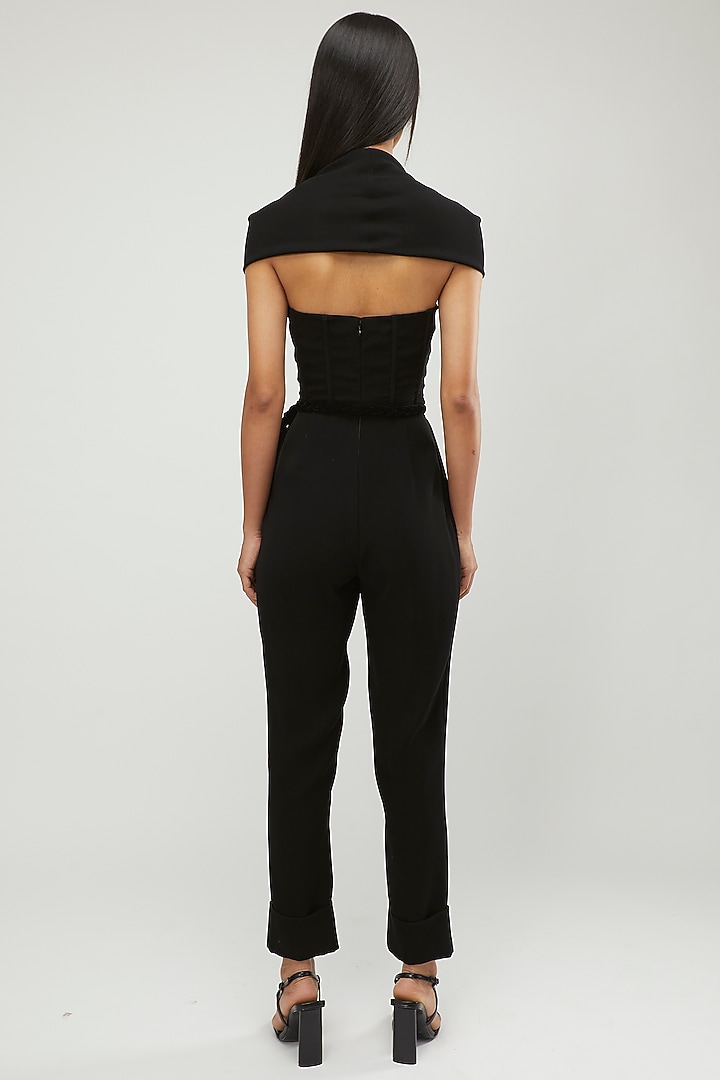 Black & Light Pink Corseted Jumpsuit With Belt by Gauri and Nainika at Pernia's Pop Up Shop