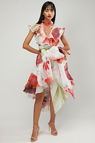 Red Printed Wrap Dress by Gauri and Nainika
