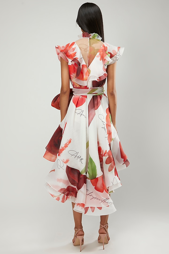 Red Printed Wrap Party Wear Dress by Gauri and Nainika at Pernia's Pop Up Shop