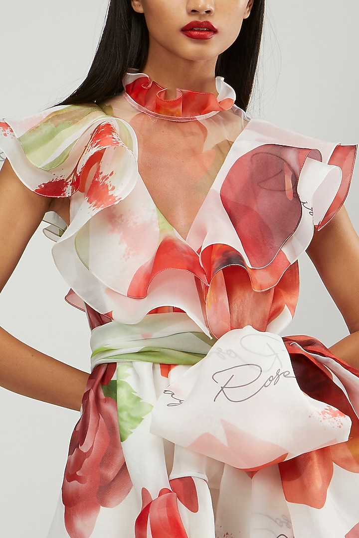 Red Printed Wrap Party Wear Dress by Gauri and Nainika at Pernia's Pop Up Shop