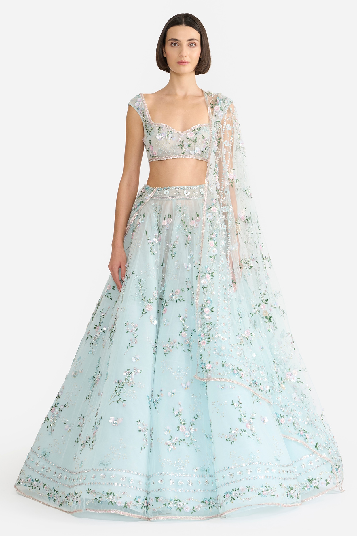 Gauri and Nainika Light Blue Tulle Lehenga Set