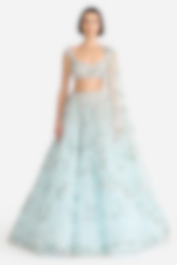 Light Blue Tulle Bridal Lehenga Set by Gauri and Nainika at Pernia's Pop Up Shop