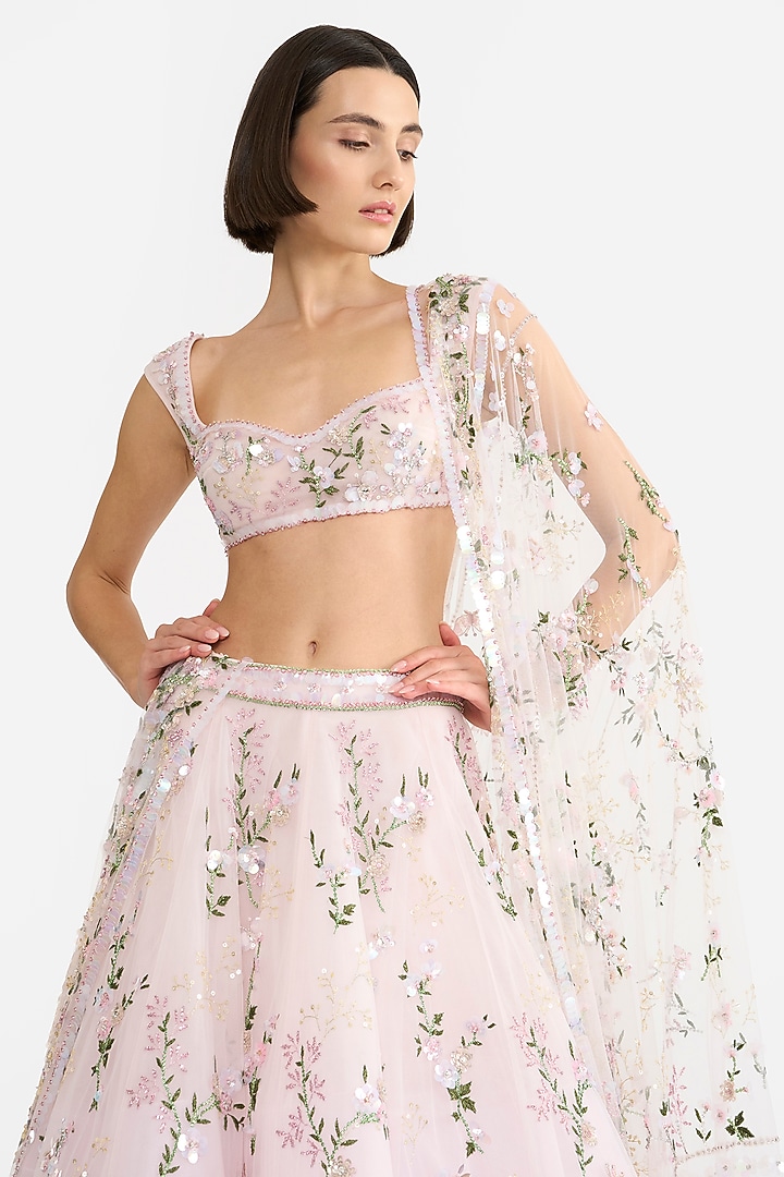 Light Pink Tulle Bridal Lehenga Set by Gauri and Nainika at Pernia's Pop Up Shop
