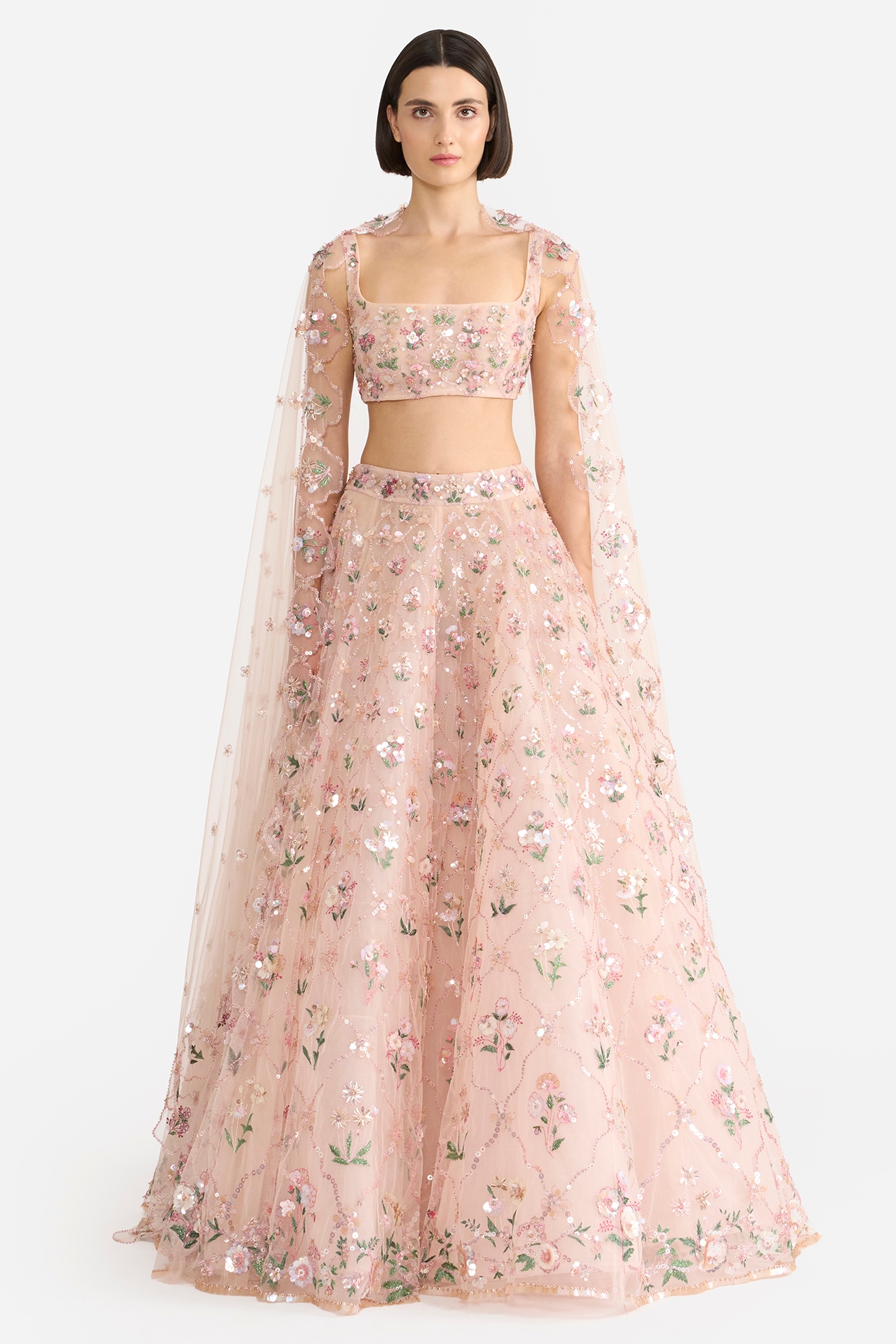 Gauri and Nainika Peach Tulle Lehenga Set