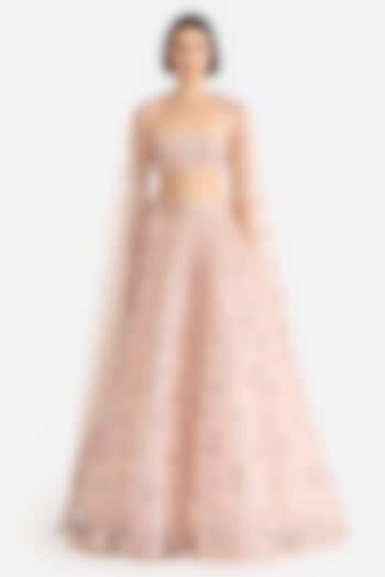 Peach Tulle Bridal Lehenga Set by Gauri and Nainika at Pernia's Pop Up Shop