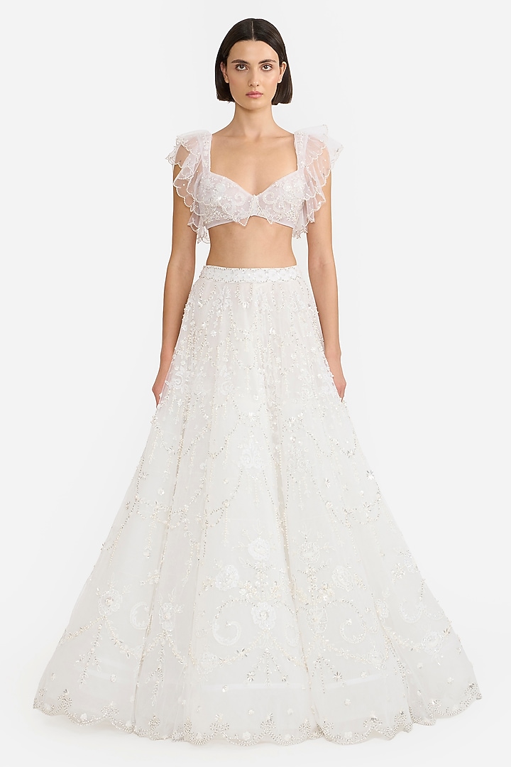 Ivory Tulle Bridal Lehenga Set by Gauri and Nainika at Pernia's Pop Up Shop