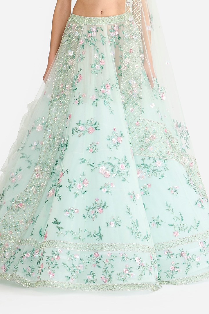 Mint Tulle Embroidered Bridal Lehenga Set by Gauri and Nainika at Pernia's Pop Up Shop
