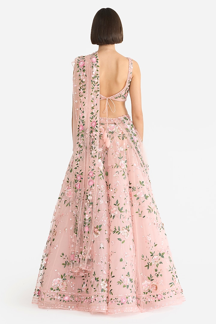Tea-Rose Tulle Embroidered Bridal Lehenga Set by Gauri and Nainika at Pernia's Pop Up Shop