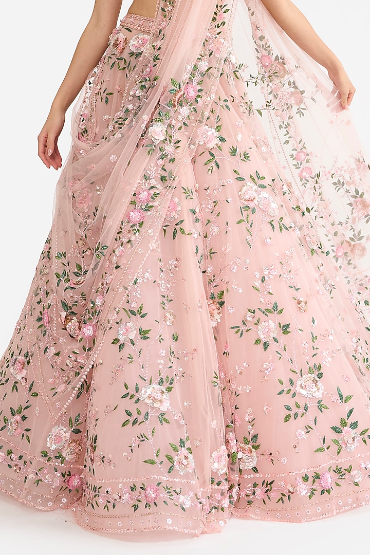 Tea-Rose Tulle Embroidered Bridal Lehenga Set by Gauri and Nainika at Pernia's Pop Up Shop
