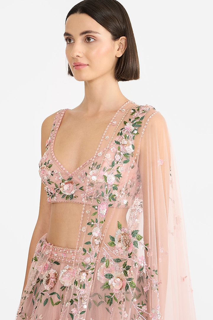 Tea-Rose Tulle Embroidered Bridal Lehenga Set by Gauri and Nainika at Pernia's Pop Up Shop
