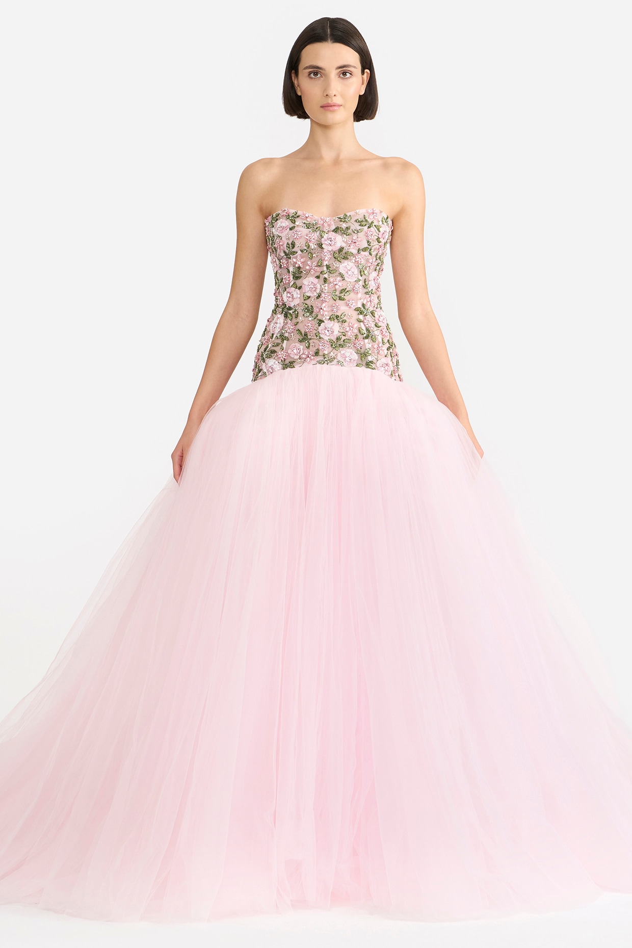 Gauri and Nainika Candy Pink Tulle Crystal Embroidered Corset Gown
