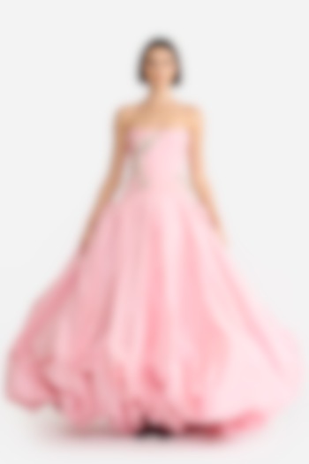 Soft Pink Taffeta Crystal Embellished Draped Balloon Bridal Gown by Gauri and Nainika at Pernia's Pop Up Shop