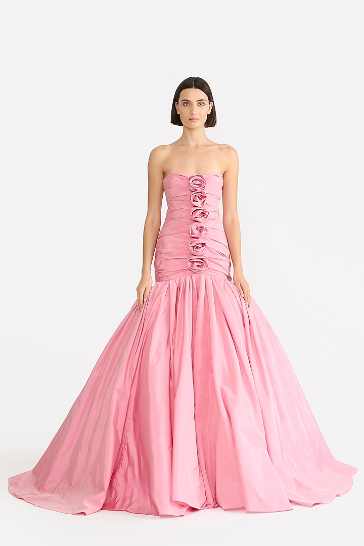 Rose Quartz Taffeta Draped Bridal Gown by Gauri and Nainika at Pernia's Pop Up Shop